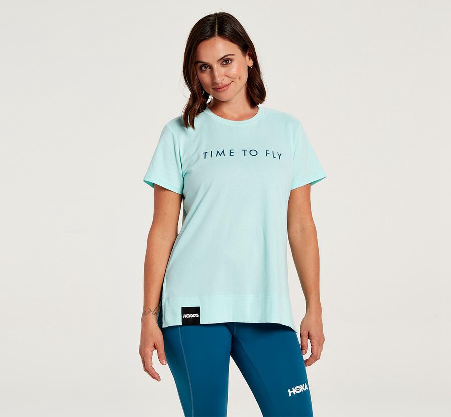 Hoka Brand - Women's T-Shirts - Blue - UK 417YGLAJM